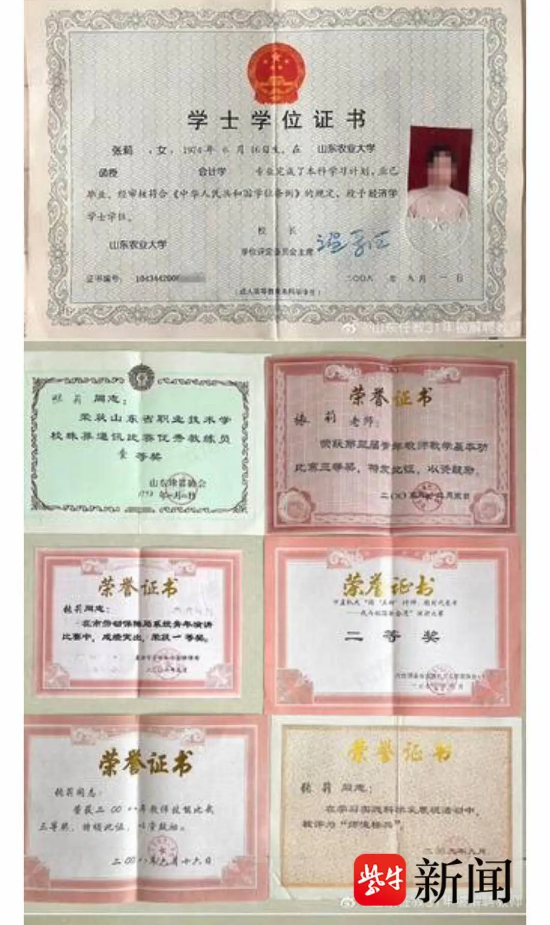 张莉获得的荣誉证书